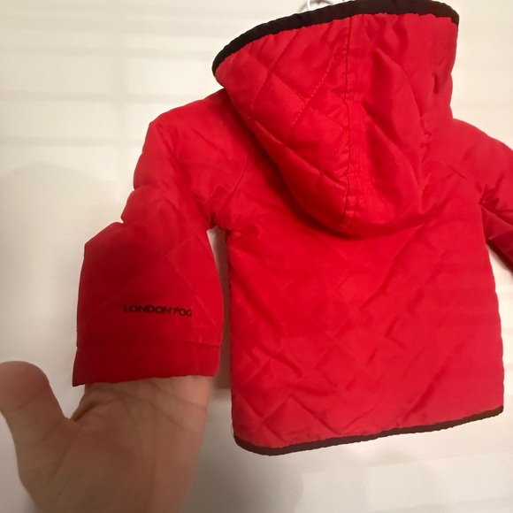 Toddler Girl London Fog Red Quilted Jacket with Hood, Holiday Red 24 months - Picture 7 of 9